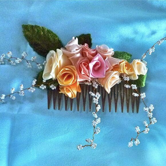 Accessories - VTG Silk pastel colors Rose Peach and Pearl Facinator-artisan made-bridal-party